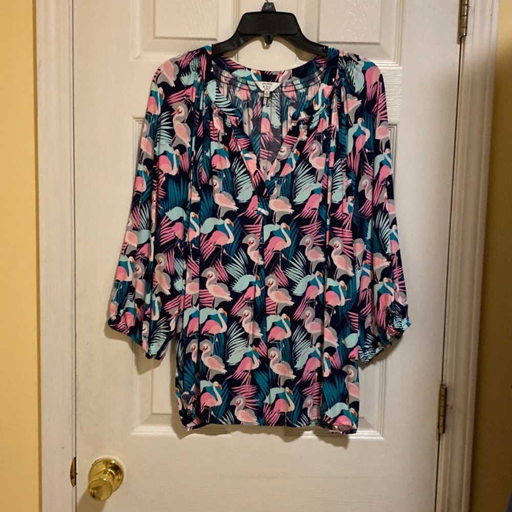 𝅺Crown & Ivey Curvy 3X Flamingo Top